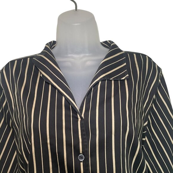 Foxcroft NYC 16W Black Tan Striped Non-Iron Stretch Button Down Blouse - Picture 5 of 7